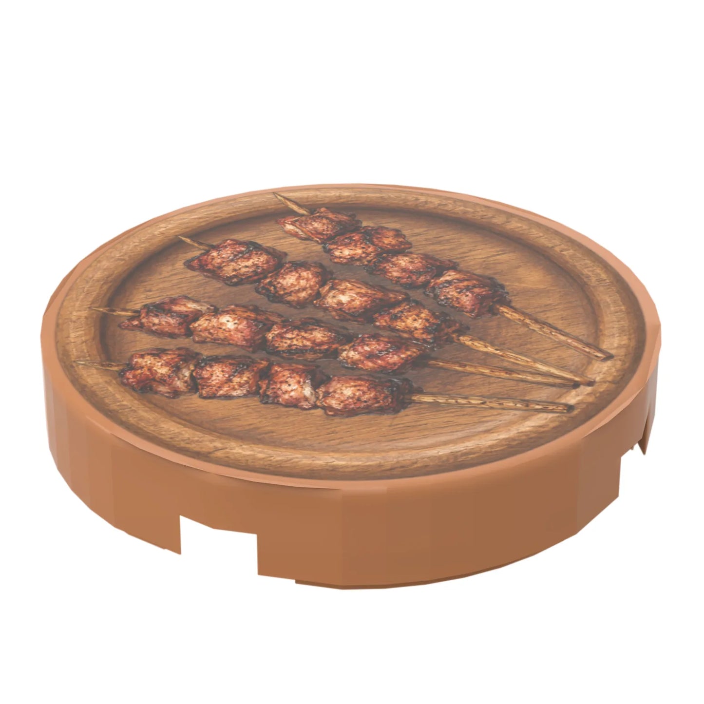 Bedruckte LEGO® Fliese 2x2 - Holzteller 2 mit gegrillten Fleischspiessen