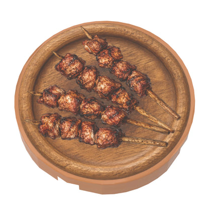 Bedruckte LEGO® Fliese 2x2 - Holzteller 2 mit gegrillten Fleischspiessen