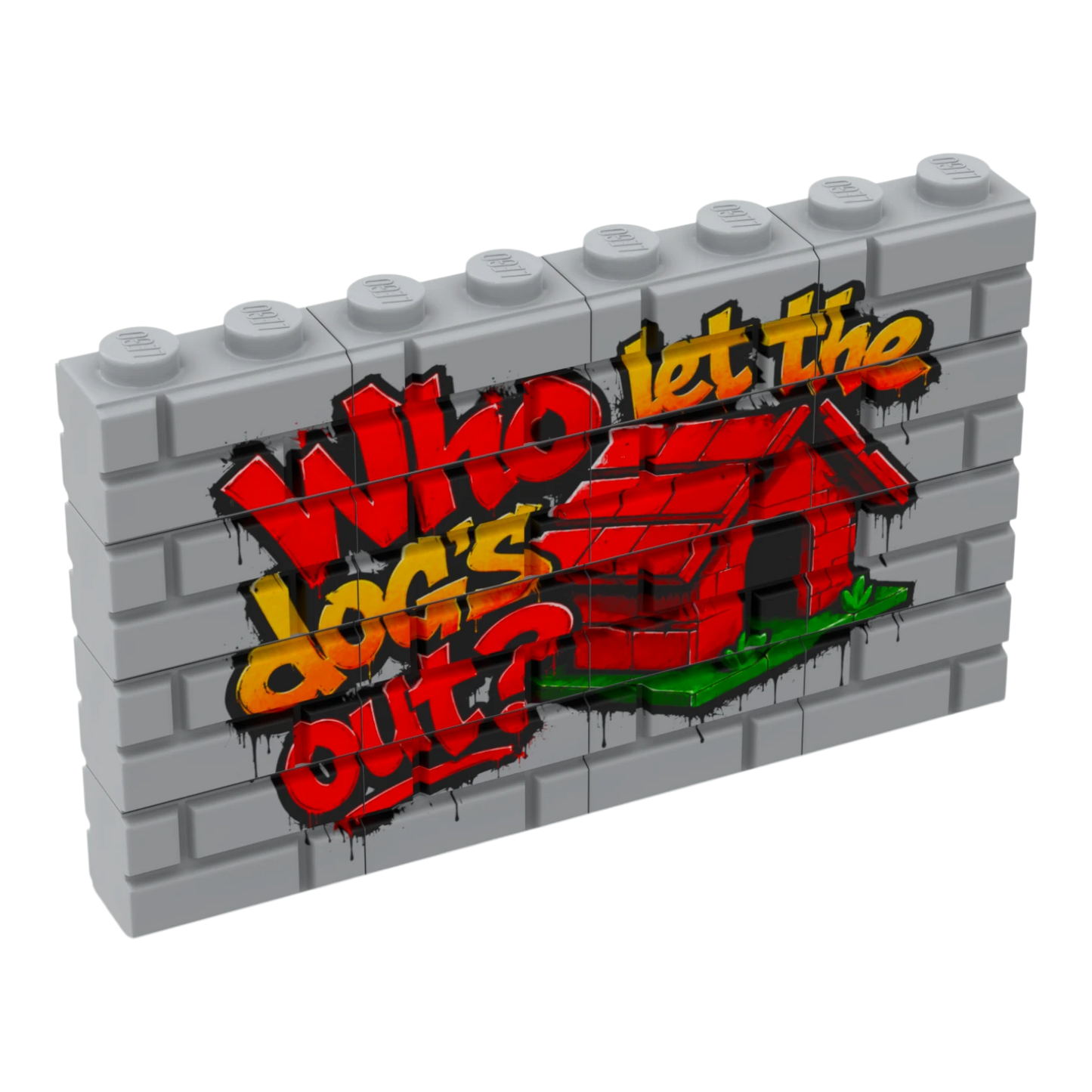 Bedrucktes LEGO® Mauer Graffity Set - Who let the dog's out? LEGO City MOC 