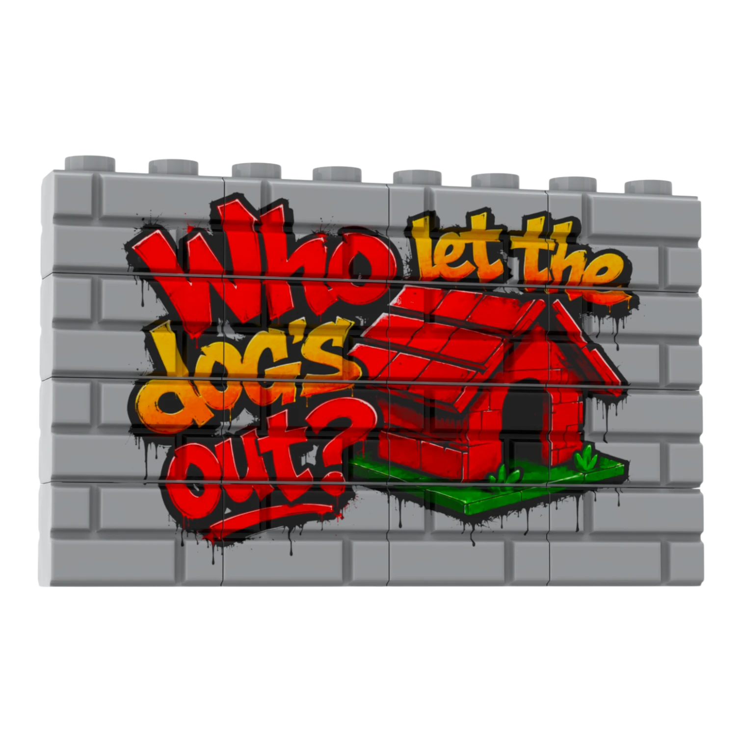 Bedrucktes LEGO® Mauer Graffity Set - Who let the dog's out? LEGO City MOC 