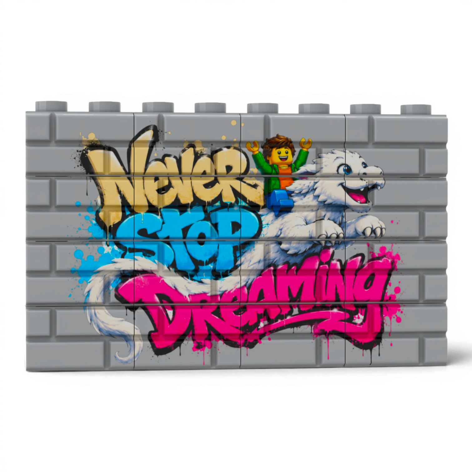 Bedrucktes LEGO® Mauer-Set - 'Never Stop Dreaming' Graffiti