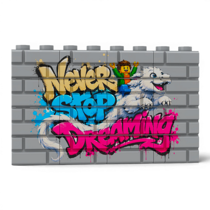 Bedrucktes LEGO® Mauer-Set - 'Never Stop Dreaming' Graffiti