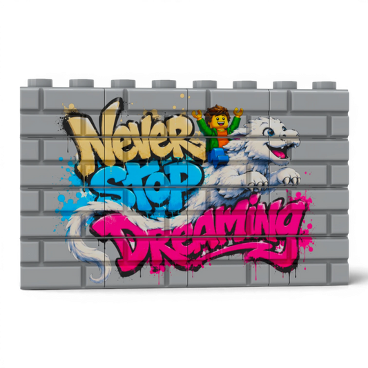 Bedrucktes LEGO® Mauer-Set - 'Never Stop Dreaming' Graffiti