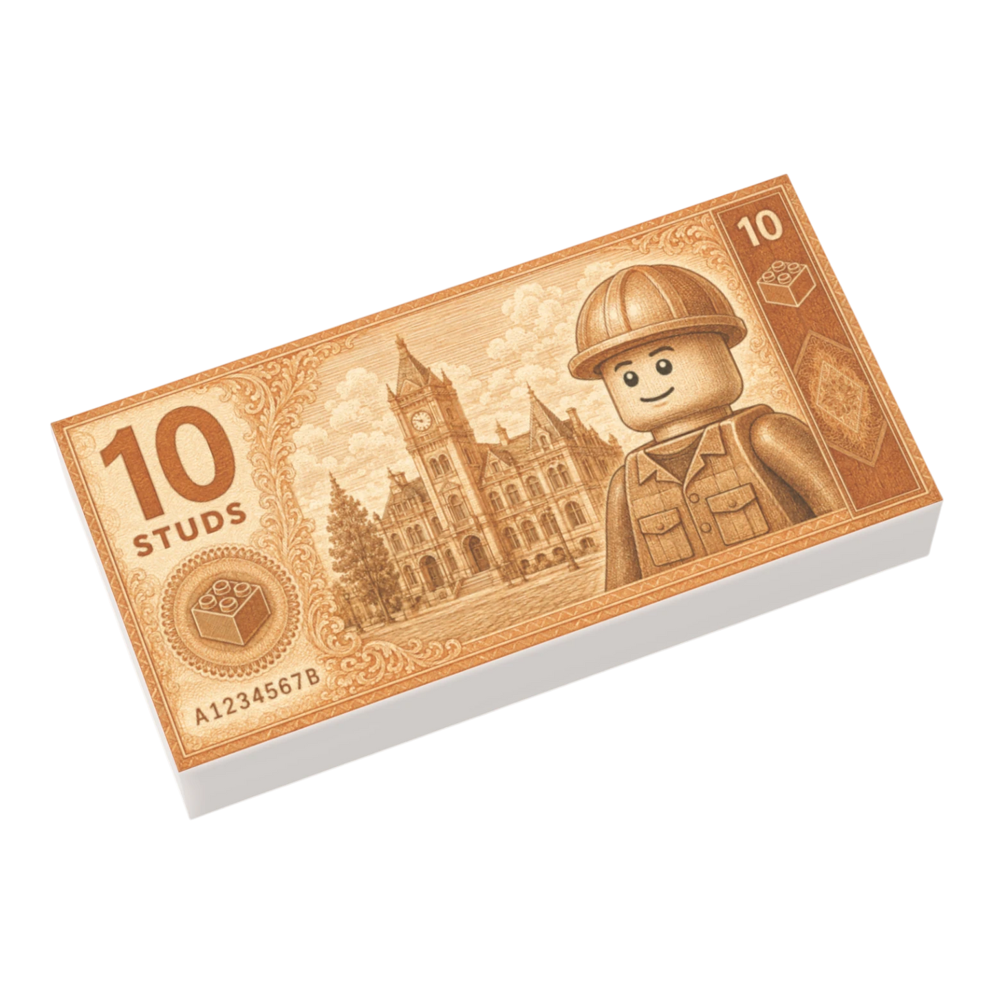 Bedruckte LEGO® Fliese 1x2 - Geldschein '10 Studs'