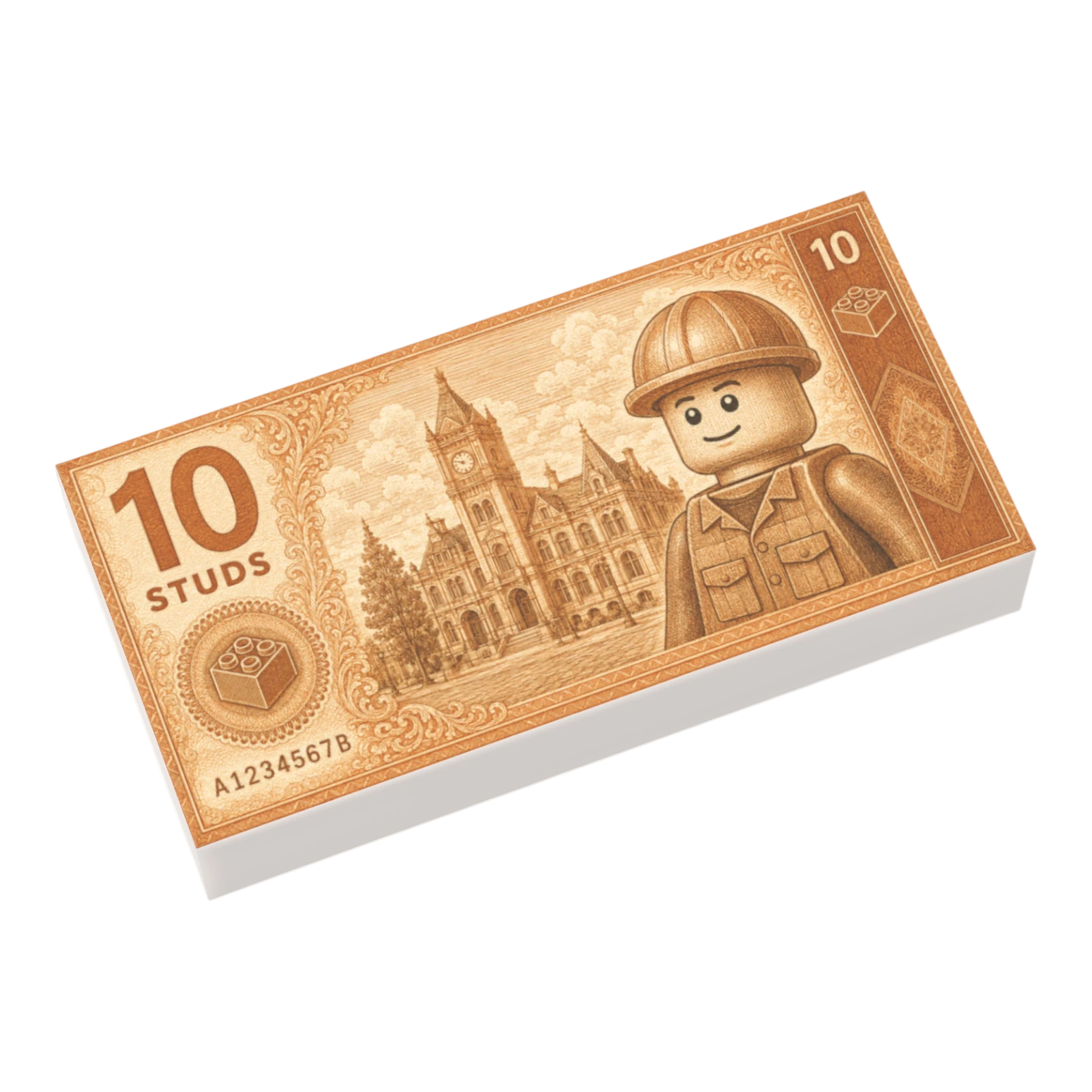 Bedruckte LEGO® Fliese 1x2 - Geldschein '10 Studs'