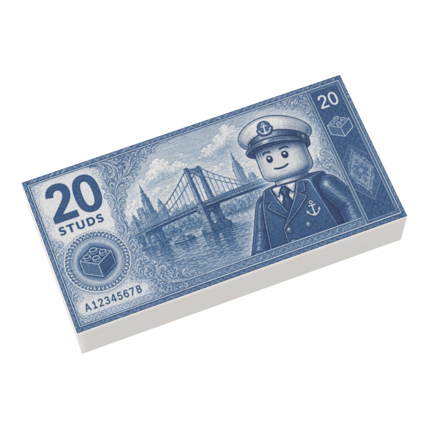 Bedruckte LEGO® Fliese 1x2 - Geldschein '20 Studs'