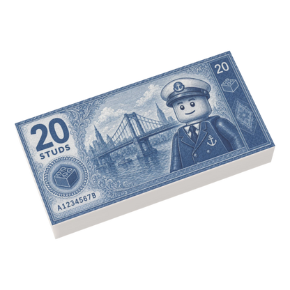 Bedruckte LEGO® Fliese 1x2 - Geldschein '20 Studs'