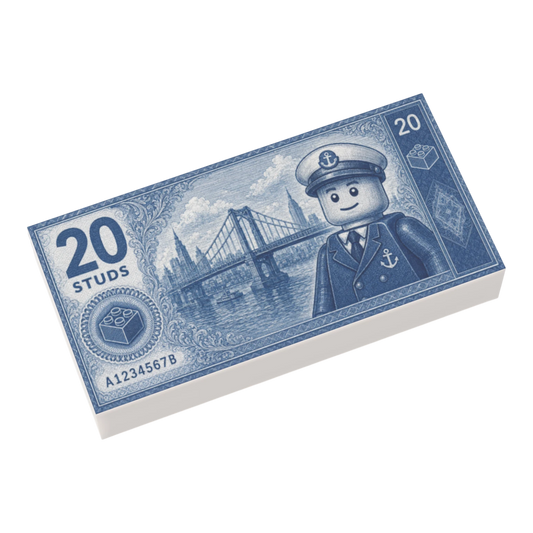 Bedruckte LEGO® Fliese 1x2 - Geldschein '20 Studs'