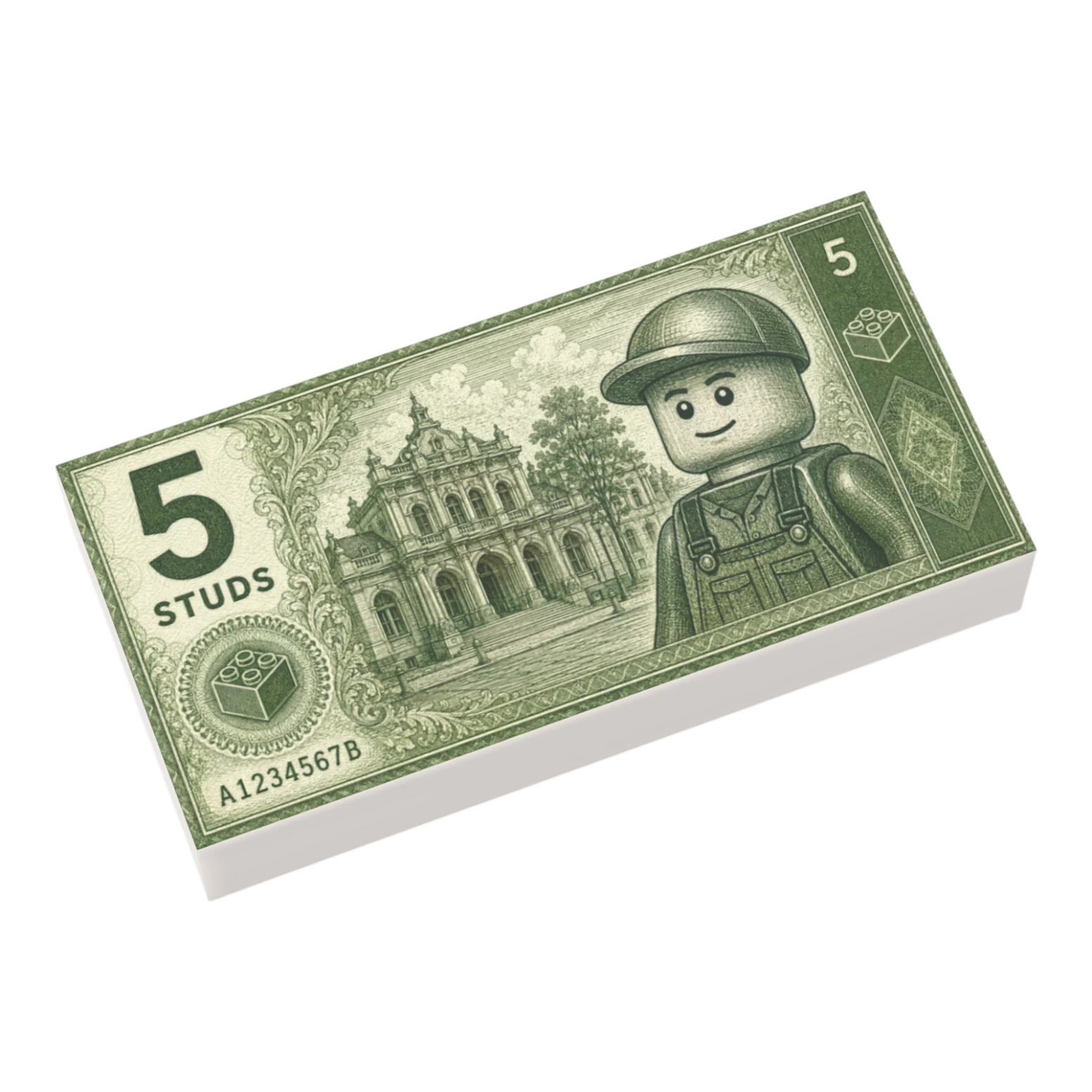 Bedruckte LEGO® Fliese 1x2 - Geldschein '5 Studs'