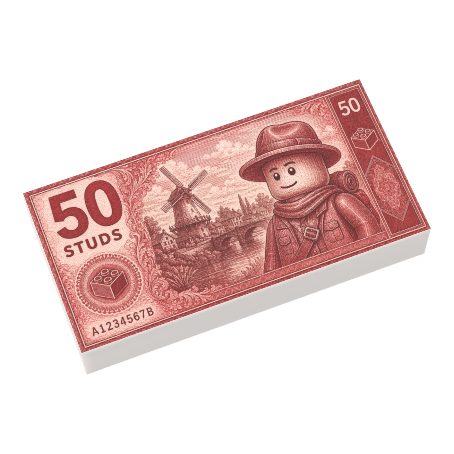Bedruckte LEGO® Fliese 1x2 - Geldschein '50 Studs'