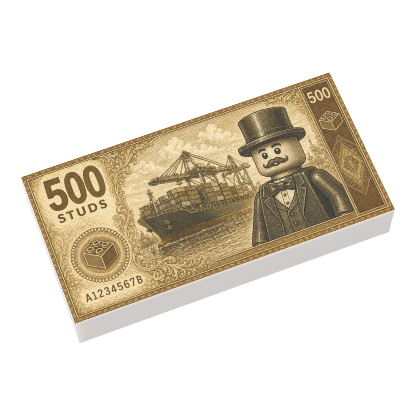 Bedruckte LEGO® Fliese 1x2 - Geldschein '500 Studs'