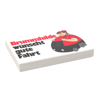 Bedruckte LEGO® Fliese 2x3  - 'Brummhilde wünscht gute Fahrt' BGL-Lizenzmotiv