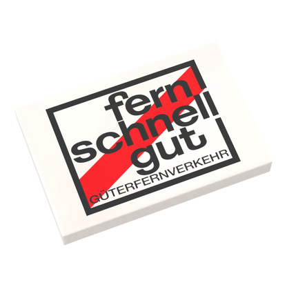 Bedruckte LEGO® Fliese 2x3  - 'fern schnell gut' BGL-Lizenzmotiv