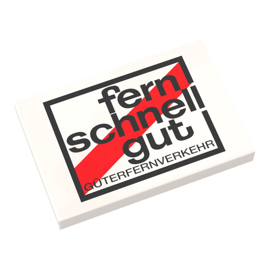 Bedruckte LEGO® Fliese 2x3  - 'fern schnell gut' BGL-Lizenzmotiv