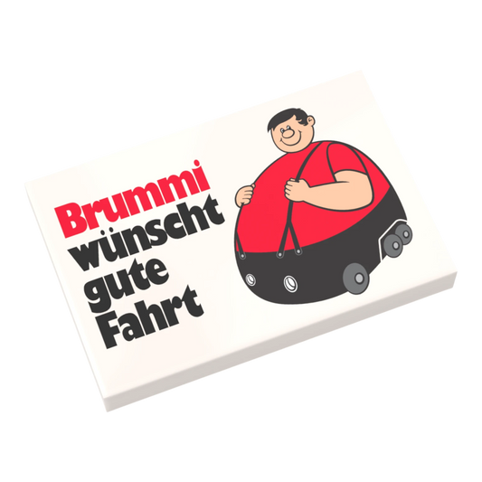 Bedruckte LEGO® Fliese 2x3  - 'Brummi wünscht gute Fahrt' BGL-Lizenzmotiv
