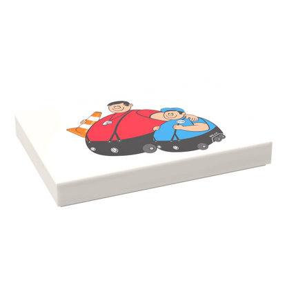 Bedruckte LEGO® Fliese 2x3  - 'Brummi & Azubi' BGL-Lizenzmotiv