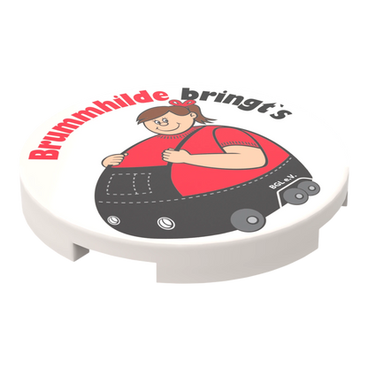 Bedruckte LEGO® Fliese 3x3  - 'Brummhilde bringt`s' BGL-Lizenzmotiv