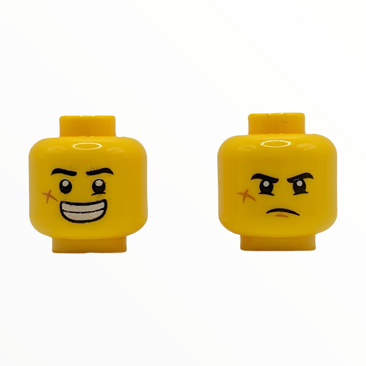 LEGO Head - 0014 Dual Sided Black Eyebrows Cheek Scar