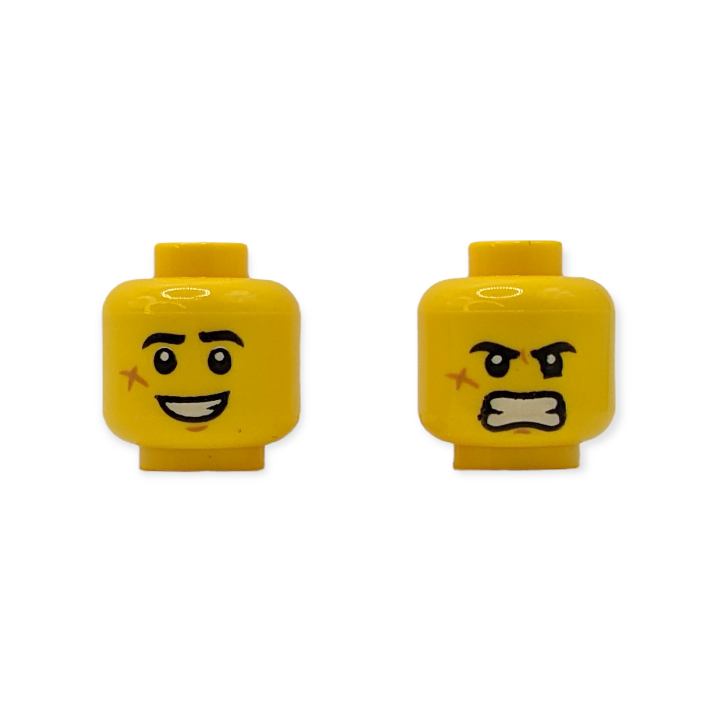 LEGO Head - 3136 Dual Sided Black Eyebrows Cheek Scar