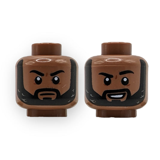 LEGO Head - 3821 Head Dual Sided Black Eyebrows and Beard